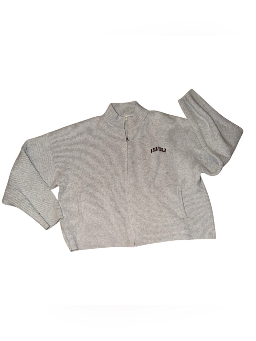 Adanola Light Gray Ribbed Half-Zip Sweater Jacket